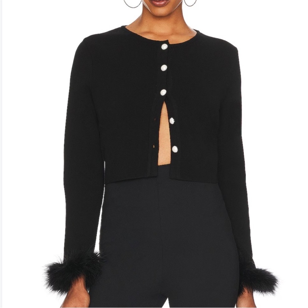 Sleeper Black Cardigan with Faux Fur Cuffs